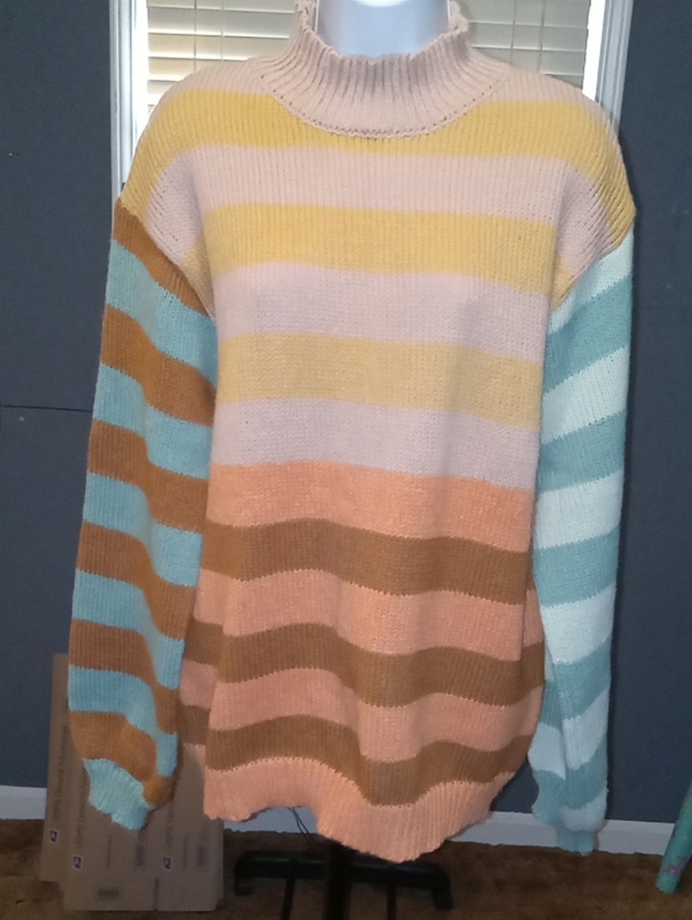 Three Bird Nest Striped Mock Neck Sweater - Multicolor